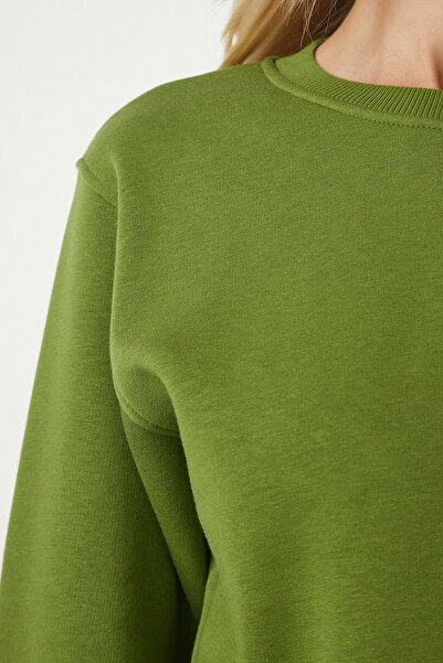 Happiness İstanbul Dámská mikina Pistáciově zelená Raised Crop UB00178