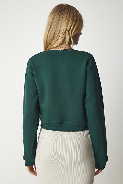 Happiness İstanbul Γυναικείο φούτερ με πράσινο σμαραγδί Raised Crop UB00178