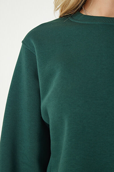 Happiness İstanbul Γυναικείο φούτερ με πράσινο σμαραγδί Raised Crop UB00178