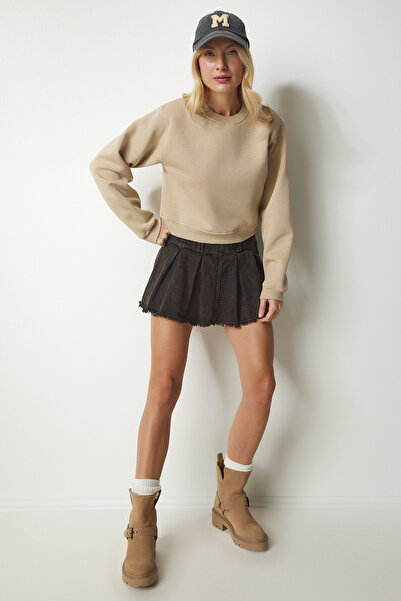 Happiness İstanbul Γυναικείο φούτερ σε μπεζ Raised Crop UB00178