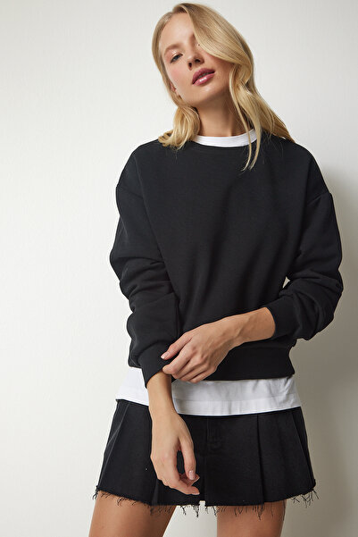 Happiness İstanbul Dámská černá mikina Raised Crop UB00179