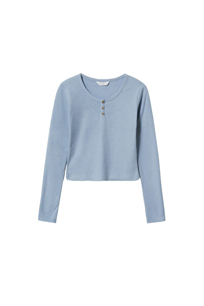 MANGO Kids Dziewczęcy T-shirt w kolorze błękitnego nieba