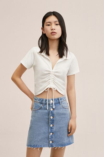 MANGO Kids Weißes Damen-T-Shirt mit Polokragen 27055136