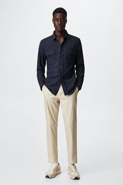 MANGO Man Marineblaues Herrenhemd