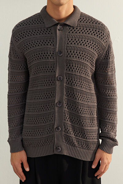 Trendyol Collection Special Series - Anthracite Wide Openwork Knitwear Cardigan TMNSS23HI00019