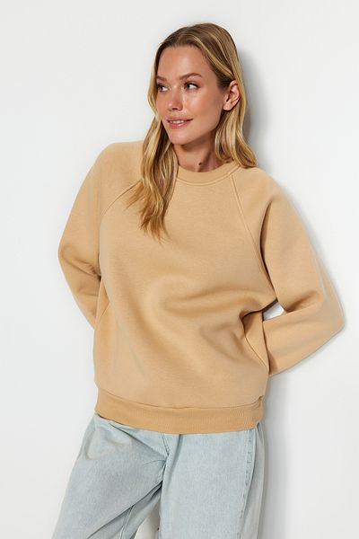 Trendyol Collection Трикотажен суитшърт с спокойна/удобна кройка от норка с реглан ръкав и кръгло деколте TWOAW24SW00104