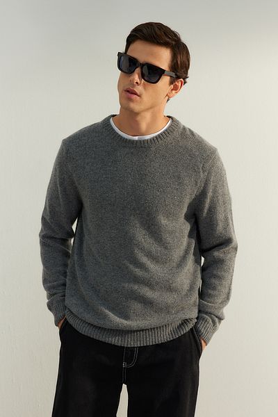 Trendyol Collection Limited Edition - Dark Gray Crew Neck Wool Knitwear Sweater Tmnaw24Kz00058