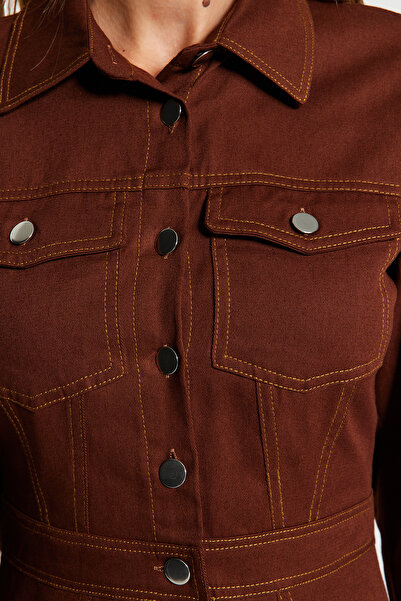 Trendyol Collection Brown Button Detailed Mini Woven Shirt Dress TWOAW23EL01424
