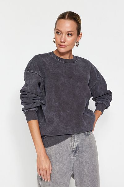 Trendyol Collection Antracit Antique/Bledý efekt Silný vnitřní fleece Oversize/Wide Fit Pletená mikina TWOAW24SW00151