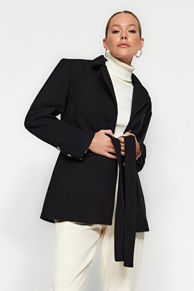 Trendyol Collection Black Belted Wool Stamp Coat TWOAW24KB00174