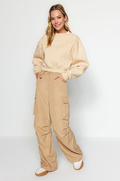 Trendyol Collection Stone Thick Fleece Vnitřní šití Detailní Regular/Normal Fit Pletená mikina TWOAW24SW00169