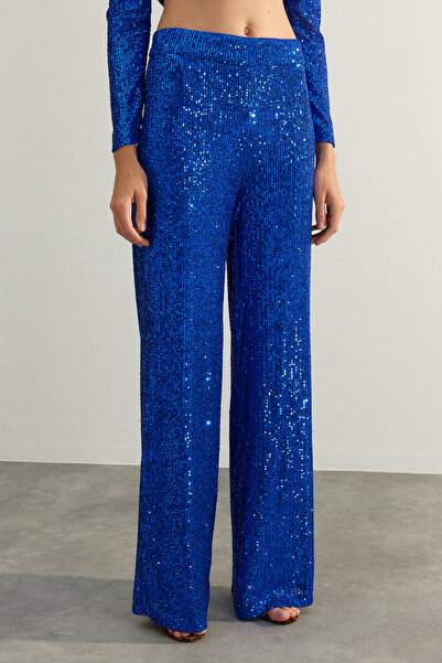 Trendyol Collection Saks lesklé flitrové kalhoty TPRAW24PL00020