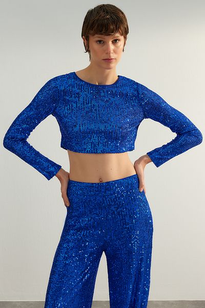 Trendyol Collection Saks Crop béleletlen flitteres blúz TPRAW24BZ00088