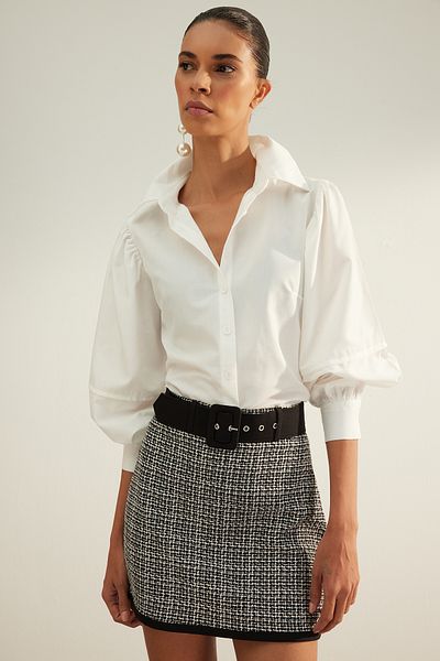 Trendyol Collection Ecru Premium Flounce Woven Shirt TWOAW24GO00176