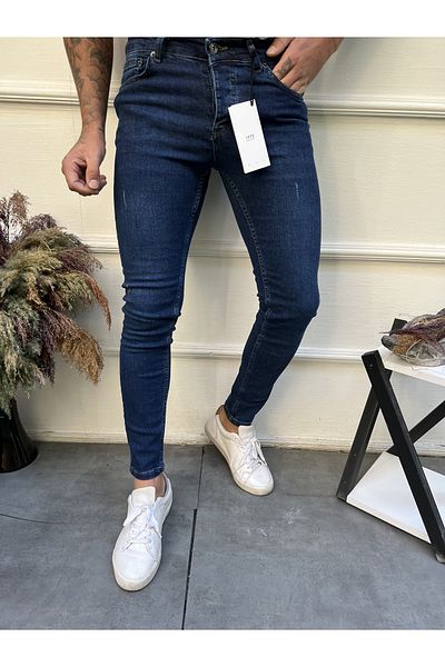 Newtime Ανδρικό τζιν Skinny Fit Σκούρο Μπλε με Νύχια
