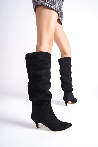 NITU Shoes Černé semišové dámské boty s klínem