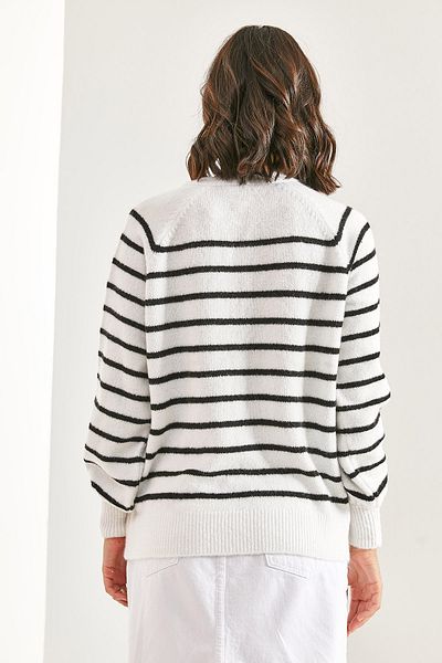 Bianco Lucci Gestreifter Strickpullover mit Rollkragen und geknöpftem Kragen für Damen