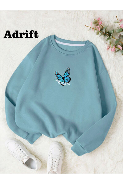 Adrift Hanorac oversize din bumbac cu decolteu mare, colorat, BEBE BLUE