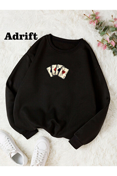 Adrift Hanorac din bumbac cu decolteu oversize colorat pentru cărămizi, negru