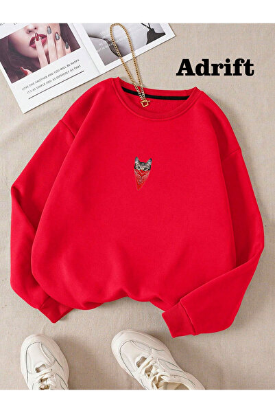 Adrift Adrif Masked Cat Hanorac oversize din bumbac cu decolteu roșu