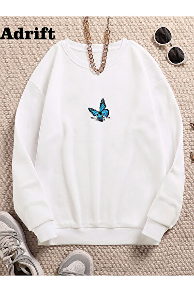 Adrift Hanorac oversize din bumbac cu decolteu mare, colorat, alb