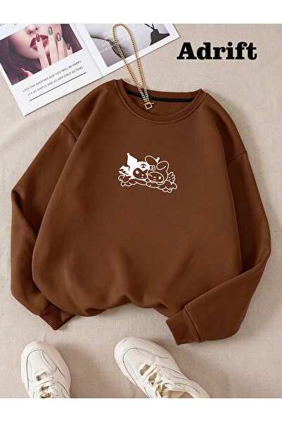 Adrift Hanorac din bumbac oversize colorat Kuromi, maro