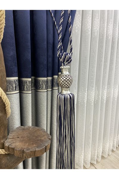 Akcan Navy Blue Light Gray Color Silver Laurel Long Bracelet
