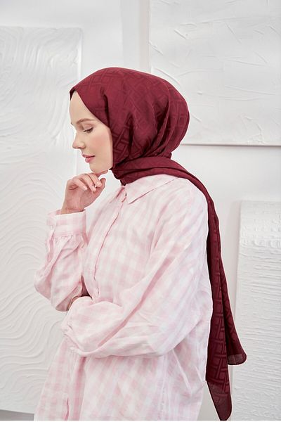 ARMANDA Italian Jacquard Shawl-New Season Geometric Pattern Jacquard Shawl Series-Burgundy