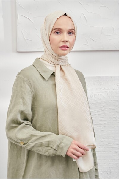 ARMANDA Italian Jacquard Shawl-New Season Geometric Pattern Jacquard Shawl Series-Light Beige