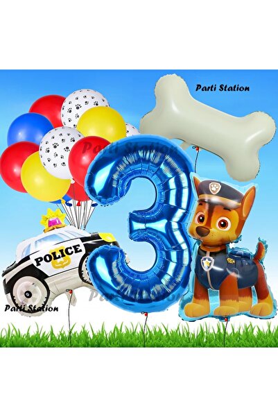 Parti Station Paw Patrol Chase Polis Köpek Konsept 3 Yaş Doğum Günü Parti Bal...