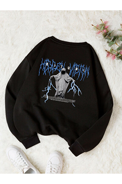 Adrift Hanorac din bumbac cu decolteu oversize de culoare albastră Ritual, negru