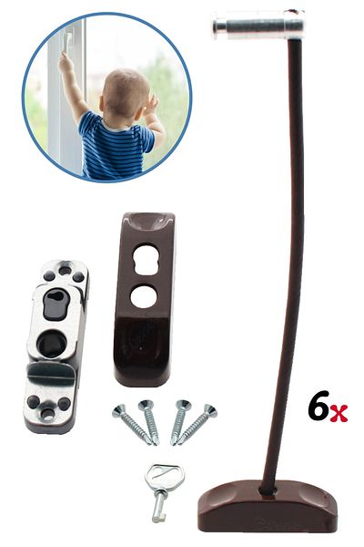 Evene Window Child Lock Window Lock Glass Lock Safety Child Lock Chain Lock 6 Pieces Dark Brown