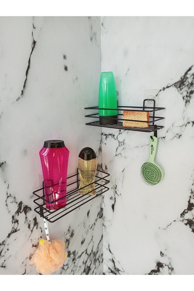 Egem Home Raft de baie 2 buc cu cârlige adezive Raft de duș pentru baie negru...