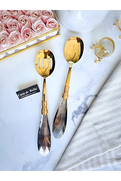 CASA DE BELLA Kristal Saplı 2 Parça Salata Sunum Servis Seti