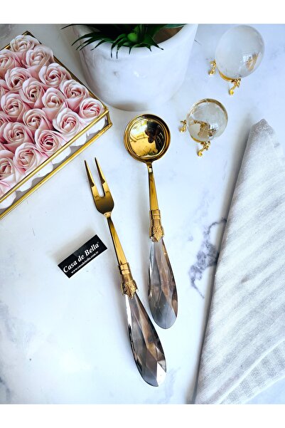 CASA DE BELLA Kristal Saplı 2 Parça Çatal ve Çorba Kepçesi