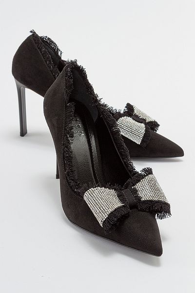 LuviShoes حذاء بكعب نسائي من جلد الغزال الأسود من VEGAS