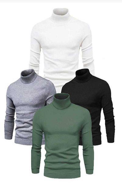 Qalina Life Set of 4 Unisex Full Lycra Flexible Black White Khaki And Gray Turtleneck Turtleneck Winter Sweater