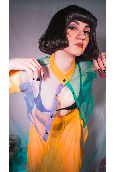 melongeneco Tülün Büyülü Dünyası Oversize Şık Modern Crop Gömlek