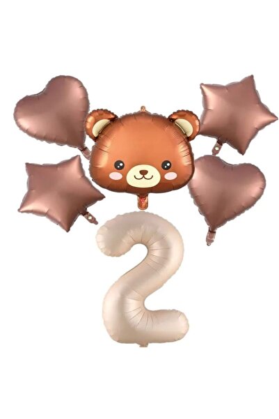 DÜVENCİ TİCARET SEVİMLİ AYI KAFALI KREM YAŞLI FOLYO BALON DOĞUM GÜNÜ SET SÜSÜ