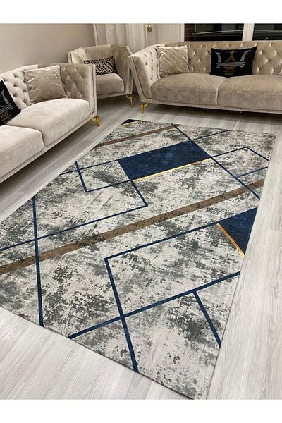 ALLGELSİN New Season Elastic Carpet Cover Decorative Washable Digital Printing Carpet Cover Modern Striped Cover