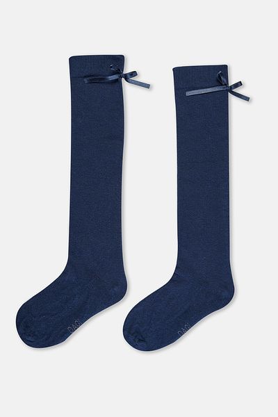 Dagi Marineblaue Mädchen-Kniestrümpfe mit Schleife