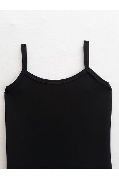 LULLY KİDS Girl's Black Rope Strap Swimsuit