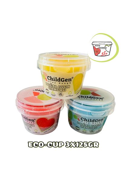 ChildGen Natural Play Dough - Eco Cup - 3 Pack Primary Colors (blue - Red - Yellow) 3x125gr
