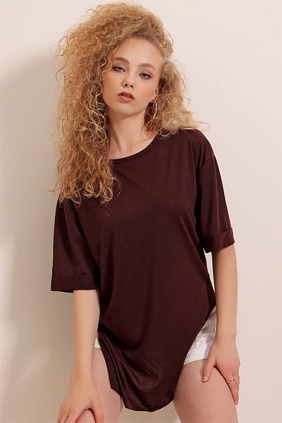 Bigdart 4123 Slit Oversize T-Shirt - Brown