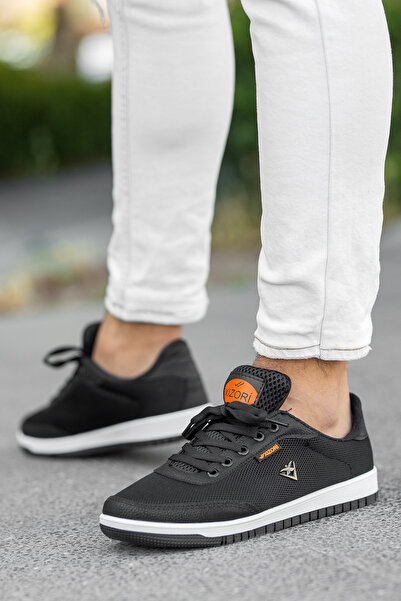 BOUIS Men's Black and White Casual Lace-Up Mesh Anti-Sweat Flexible Sneaker Classic Sports Shoes