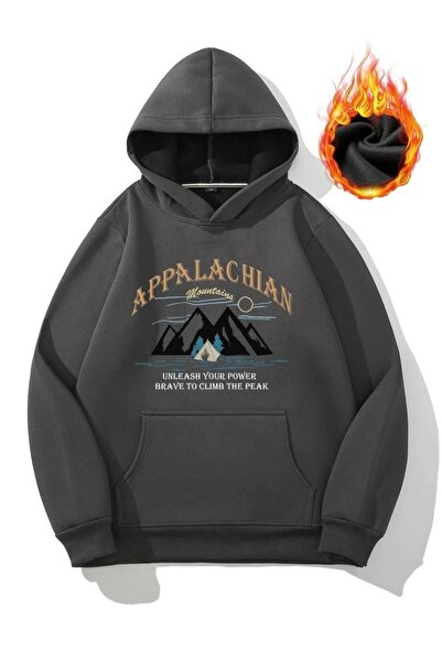 Benisengiydir Світшот унісекс антрацитовий Appalachion з принтом з 3 ниток з капюшоном