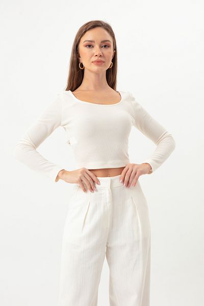 Lafaba Weiße rückenfreie Strickbluse für Damen