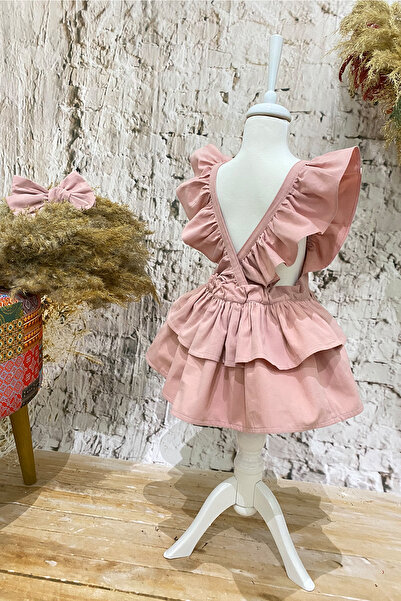 Shecco Babba Pink Girl's Dress with Ruffled Straps and Layers Bandana Set 1-10 Years Old Birthday Dress