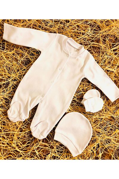 baby panduf Unisex Baby Plain White 3 Piece Jumpsuit