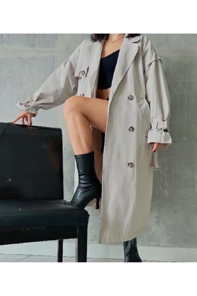 Stylish Balon Kol Kemerli Trençkot